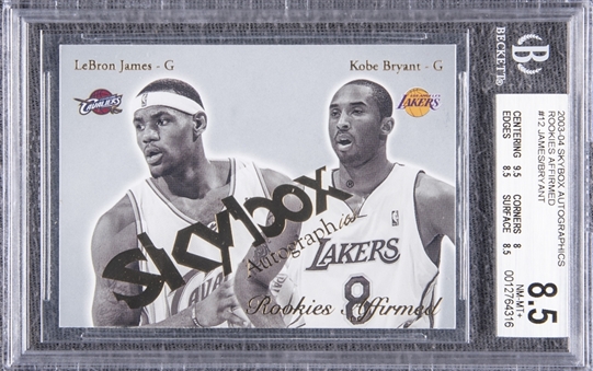 2003-04 SkyBox Autographics "Rookies Affirmed" #12 Kobe Bryant/LeBron James Rookie Card - BGS NM-MT+ 8.5